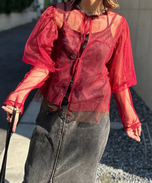 ブラウス シャツ 2WAY LAYERED TAPE RIBBON TULLE TUNIC/2WAYレイヤードテープリボンチュールチュニック レディー セール】2WAY LAYERED TAPE RIBBON TULLE TUNIC/2WAYレイヤード