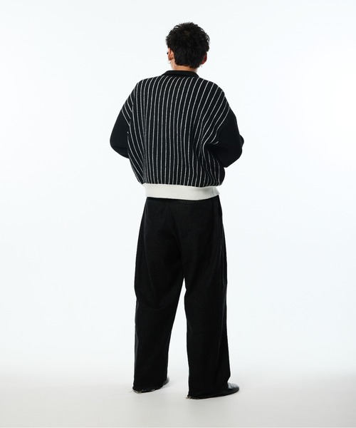 THE BOLDMAN Stripe knit jacket black トップス THE BOLDMAN Stripe
