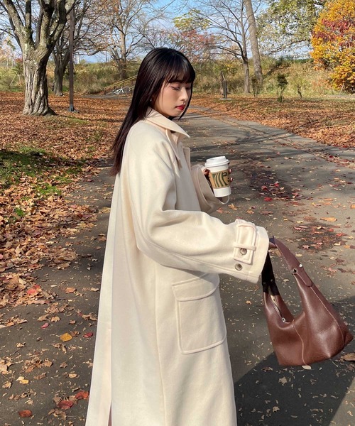ステンカラーコート コート ラグランフラップポケットオーバーコート 