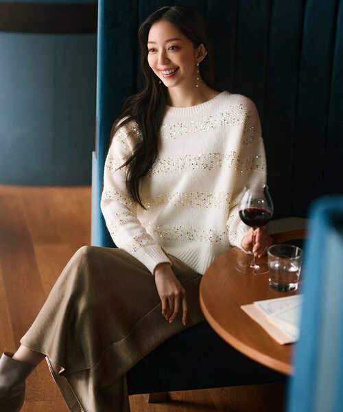 ニット セーター 「滝沢眞規子さん着用/一部店舗限定」スパングルボーダー ニット レディース 滝沢眞規子さん着用/一部店舗限定】スパングルボーダー ニット