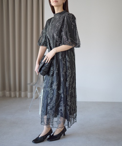 新品未使用　社交ダンス用ドレス 黒 チュール刺繍 PREFERIR（プレフェリール） ドレス チュール刺繍 Aライン結婚式