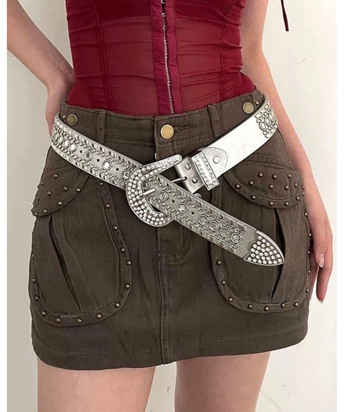 FUNdaysion ベルト ラインストーンスタッズベルト レディース