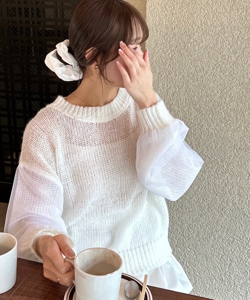 ニット セーター azusa - チュールドッキングローゲージニット made in INTER FACTORY レディース