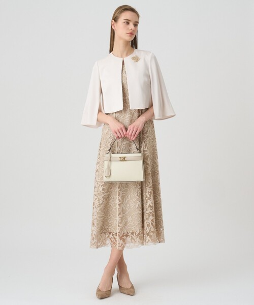 ANAYI（アナイ） ドレス リーフフラワーチュールVネック ワンピース