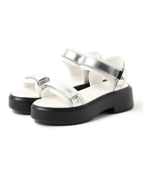 BEAMS HEART シルバー スポーツサンダル BEAMS HEART サンダル ダブルベルト 厚底 スポーツサンダル