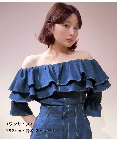 ブラウス シャツ オフショルデニム風ブラウス レディース PEACH JOHN ブラウス シャツ オフショルデニム風ブラウス