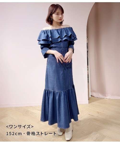 ブラウス シャツ オフショルデニム風ブラウス レディース PEACH JOHN ブラウス シャツ オフショルデニム風ブラウス