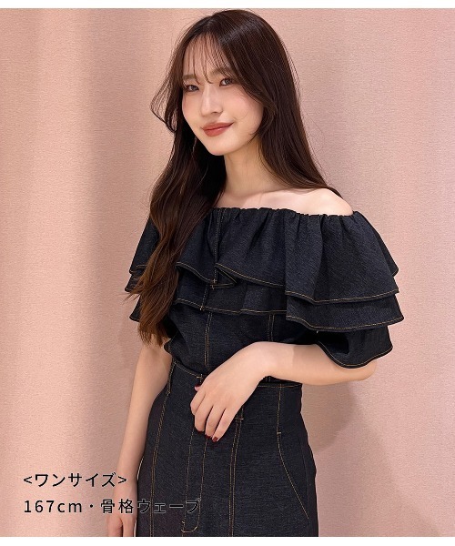 ブラウス シャツ オフショルデニム風ブラウス レディース PEACH JOHN ブラウス シャツ オフショルデニム風ブラウス