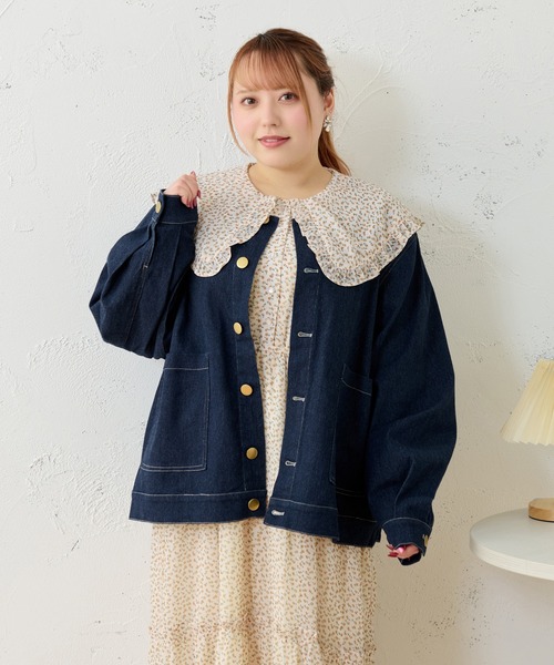 Louiosy ワンピース 「大きいサイズ」フリル襟ティアード総柄