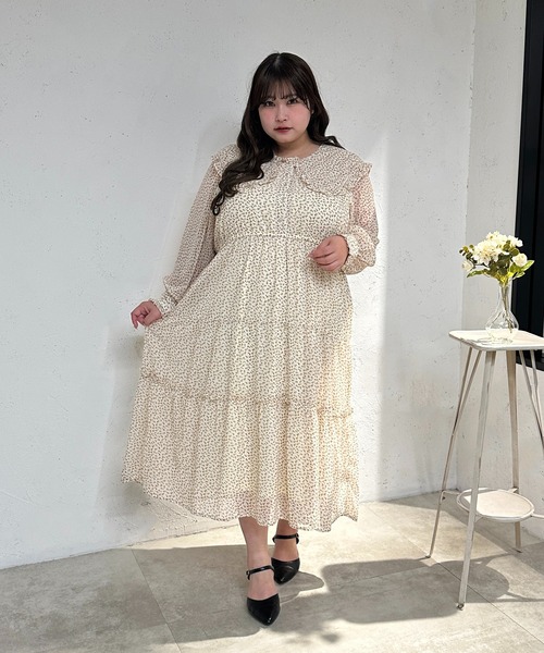 ♡Louiosy ルオシー♡襟付きレースカラーチェックワンピース 3Lサイズ Louiosy ワンピース 「大きいサイズ」レースティアード