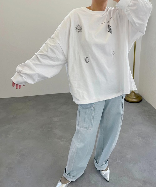 tシャツ ビッグシルエットタトゥーデザインプリントTシャツ レディース