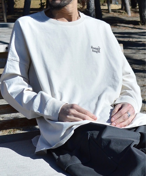 tシャツ 「SUNNY SMITH」ヤシの木ロゴ ワンポイント刺繍ピグメント加工ロングスリーブTシャツ レディース メンズ Sunny Smith tシャツ 「SUNNY SMITH」ヤシの木ロゴ ワンポイント