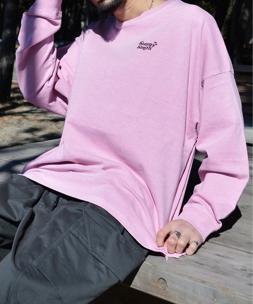tシャツ 「SUNNY SMITH」ヤシの木ロゴ ワンポイント刺繍ピグメント加工ロングスリーブTシャツ レディース メンズ Sunny Smith tシャツ 「SUNNY SMITH」ヤシの木ロゴ ワンポイント