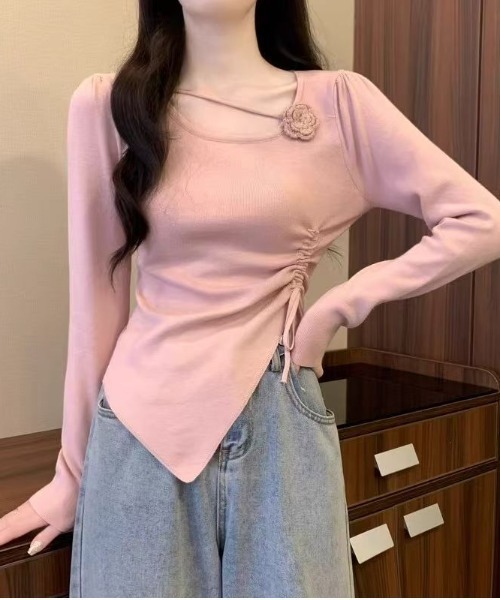 AsheKsha tシャツ サイトギャザー 花柄トップス レディース