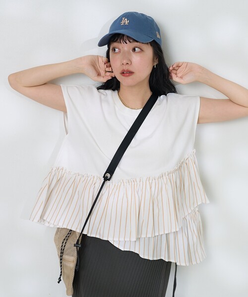 FREAK'S STORE（フリークスストア） tシャツ 裾フリル ストライプT