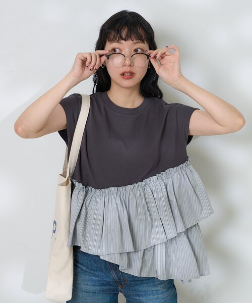 FREAK'S STORE（フリークスストア） tシャツ 裾フリル ストライプT