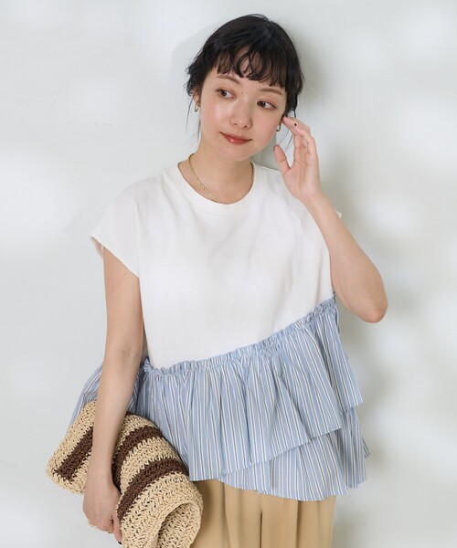 FREAK'S STORE（フリークスストア） tシャツ 裾フリル ストライプT