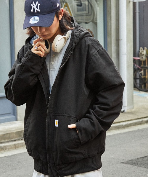 Carhartt 黒 ブラック M フルジップ フード付き ジャケット 美品 Carhartt（カーハート） ジップアップブルゾン M ブラック メンズ
