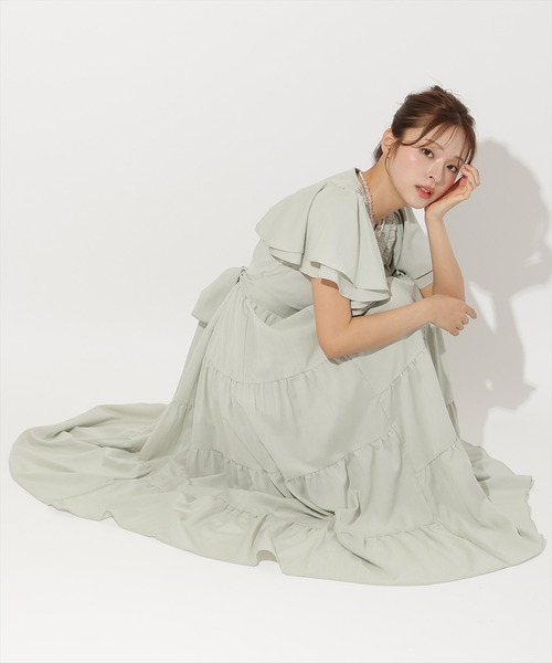 Vネック☆ティアードワンピース And Couture ワンピース ギャザーVネックティアードワンピース
