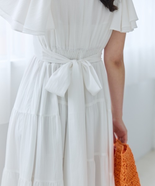 And Couture ワンピース ギャザーVネックティアードワンピース