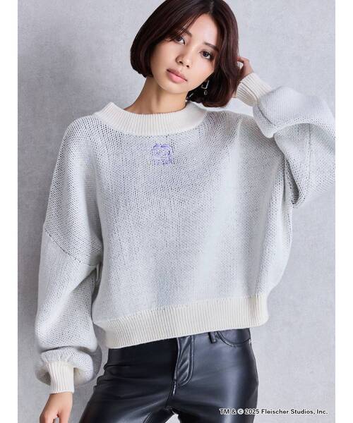 JUSGLITTY❤︎首元ゴールドラインが可愛いボーダートップス GYDA ニット セーター Square gyda Vネックラインニットトップス