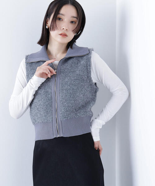 ベスト ジレ ブークレジップニットベスト レディース