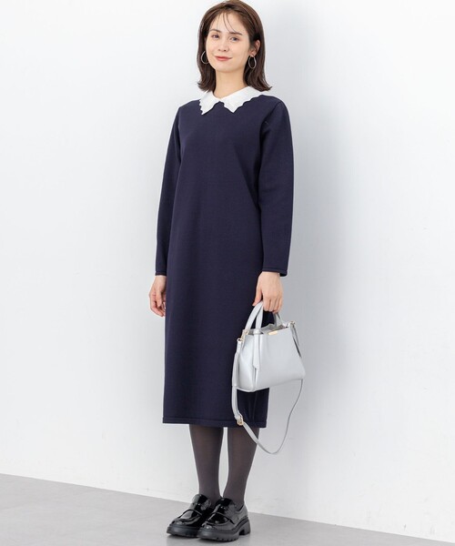 組曲（KUMIKYOKU） ワンピース レースライク襟付きニットワンピース