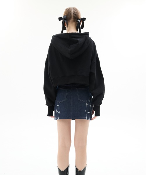 Luvistrue クロップフードジップアップ パーカー ブラック LUVISTRUE