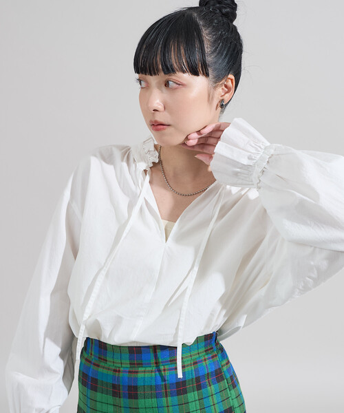 極美品✨ニーム リバティ スタンドカラー ブラウス ギャザー ブルー系