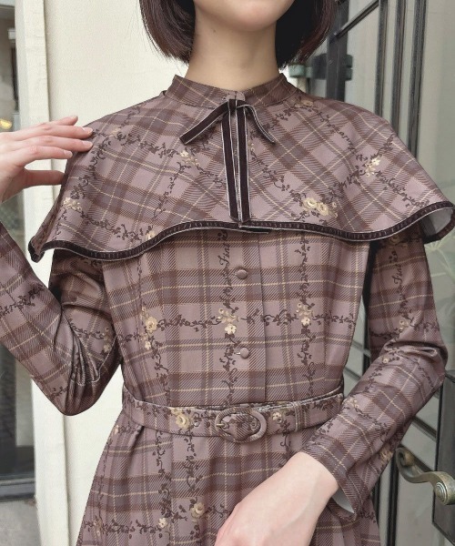 F i.n.t（フィント） ワンピース プチフラワーチェック柄ケープ付き