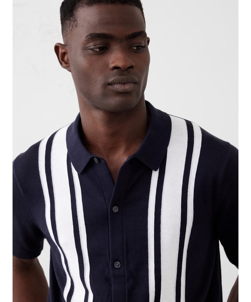 「BANANA REPUBLIC FACTORY STORE」 半袖ニット L ネイビー メンズ_画像4