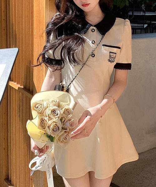 「gossip!ロサンゼルス」 半袖ワンピース S ベージュ レディース_画像3