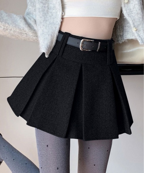 スカート ウールタッチ ベルト付き プリーツ ミニ : ZOZOTOWN Yahoo!店