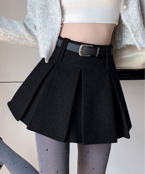 スカート ウールタッチ ベルト付き プリーツ ミニ : ZOZOTOWN Yahoo!店