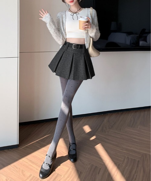スカート ウールタッチ ベルト付き プリーツ ミニ : ZOZOTOWN Yahoo!店