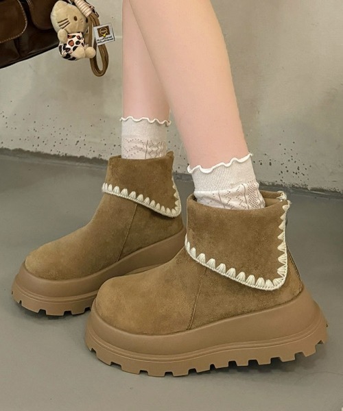 gossip!ロサンゼルス ブーツ Y2Kガーリー もこもこ厚底ショートスノー