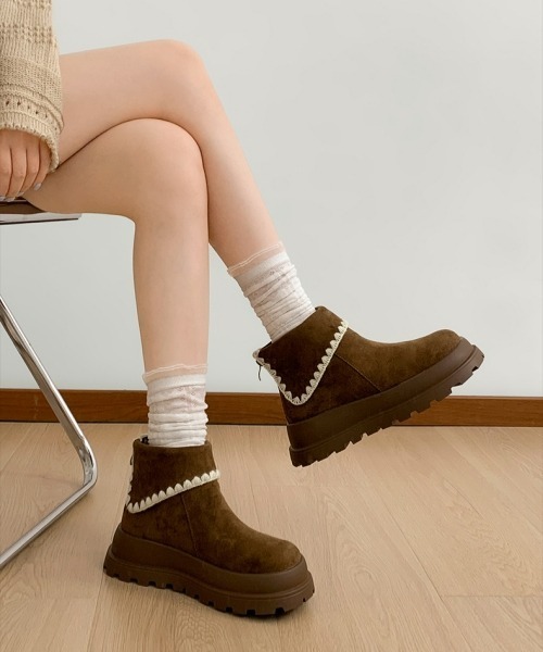 gossip!ロサンゼルス ブーツ Y2Kガーリー もこもこ厚底ショートスノー