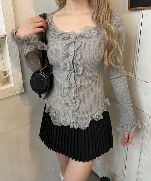 美品【TWIN-SET】イタリア カーディガン リブ フリル 43,780円 前後2wayループスリーブニットカーディガン[C7347] - レディース