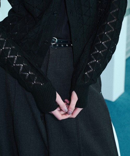 カーディガン Bijou collar openwork knit cardigan / ビジューカラー