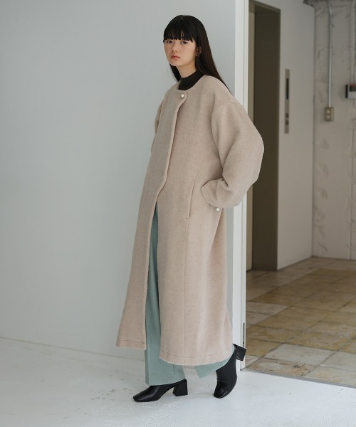 「Bab」 ノーカラーコート M ブラウン レディース_画像3