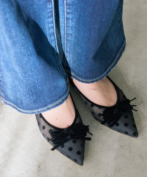 ルタロン　ポインテッドチュールリボンフラット　24.5 ほぼ新品　即購入可 追加》ポインテッドチュールリボンフラット（フラットシューズ）｜LE