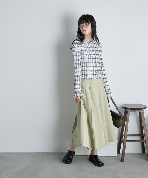 THE Yon ブラウス シャツ 2WAYチェックシャーリングフリルブラウス