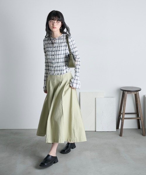 THE Yon ブラウス シャツ 2WAYチェックシャーリングフリルブラウス