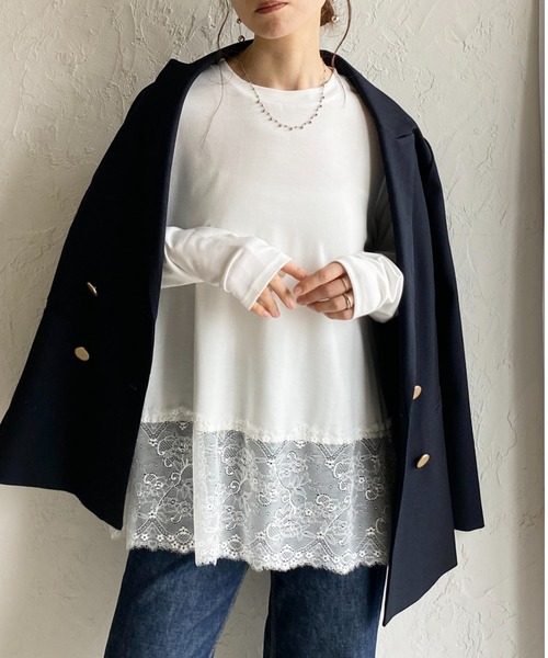 She's Closet tシャツ 長袖 裾レースドッキングロンT レイヤード
