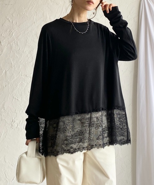 She's Closet tシャツ 長袖 裾レースドッキングロンT レイヤード