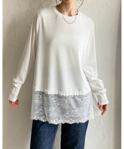 She's Closet tシャツ 長袖 裾レースドッキングロンT レイヤード