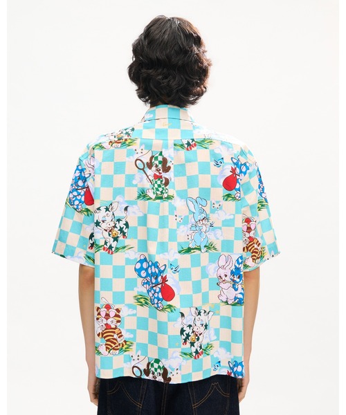 シャツ 'KENZO Cartoon' ハワイアン ショートスリーブ シャツ イン コットン シアサッカー メンズの画像