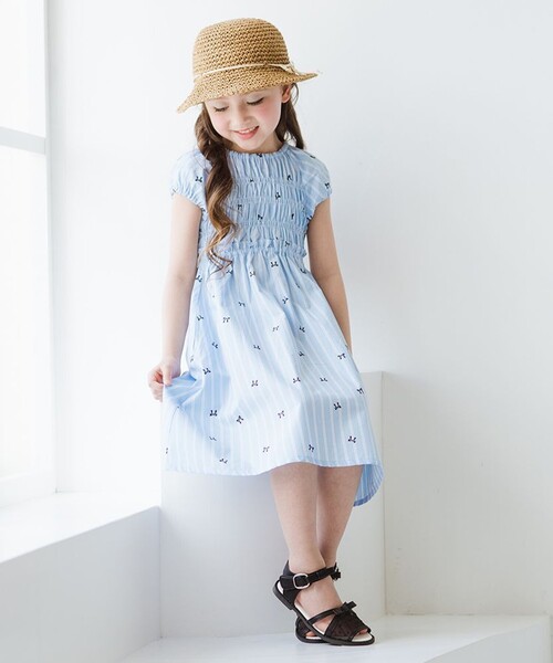 MARNI キッズ フリル付きワンピース ネイビー/グレー MARNI（マルニ） ワンピース 入学式 Kids ＆ Junior ノースリーブ