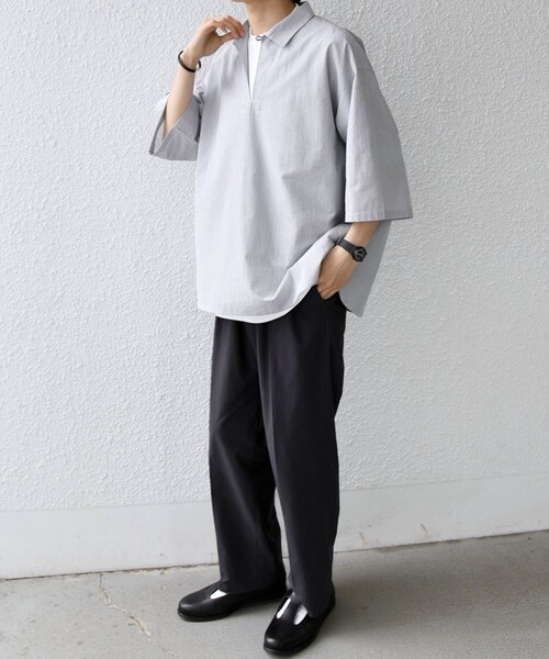 極美品 CONFECT ウェーブボイル スキッパー プルオーバー シャツ 3 SHIPS any シャツ any:「洗濯機可能」ボイル スキッパー ハーフ