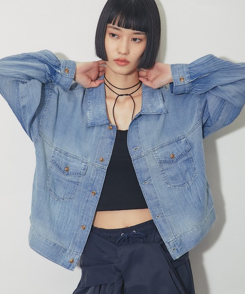 ブラウス シャツ 配色ステッチシアーデニム レディース : ZOZOTOWN